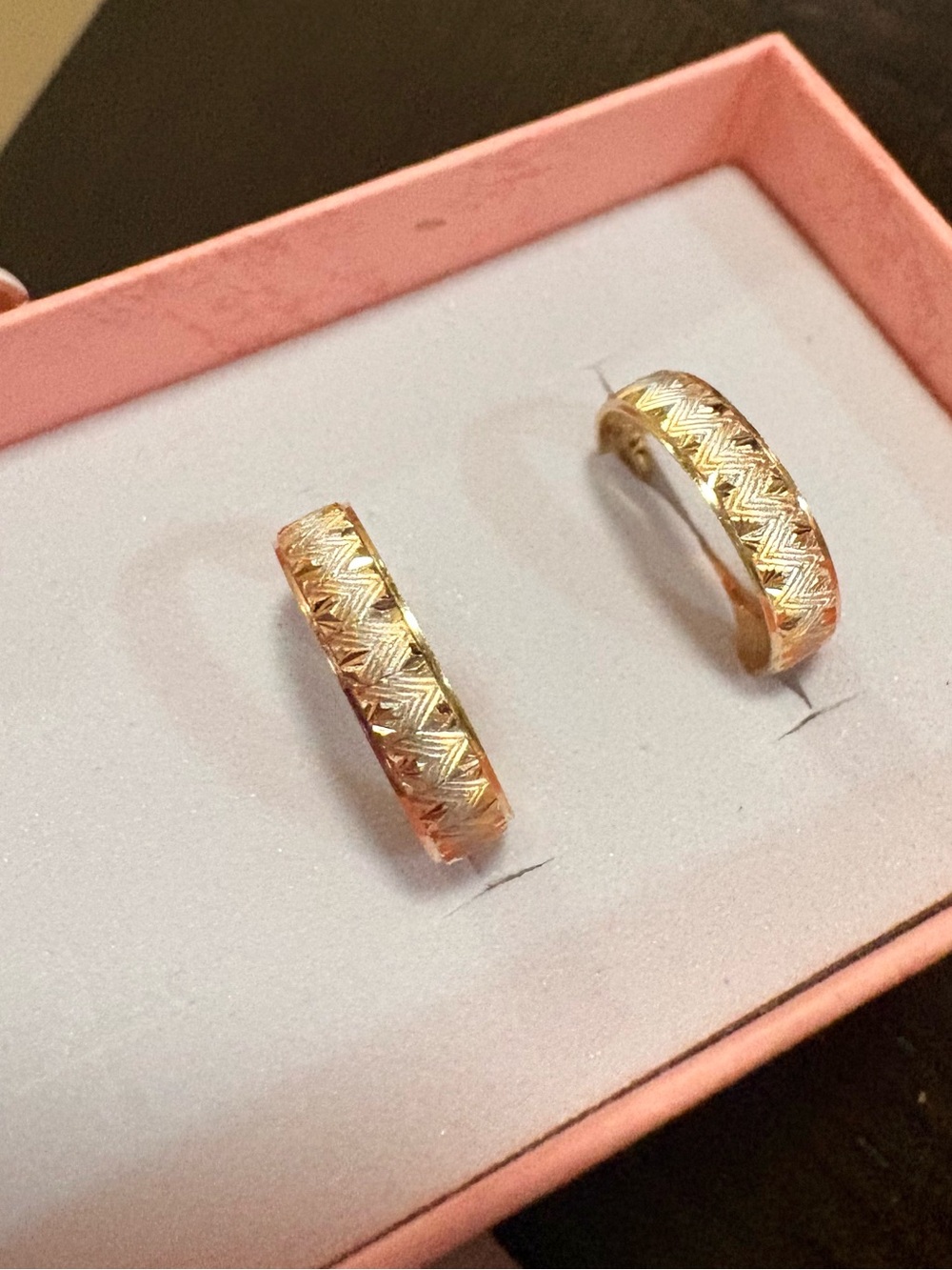 14k gold hoops -Tone Textured Hoop Earrings - Women Jewelry